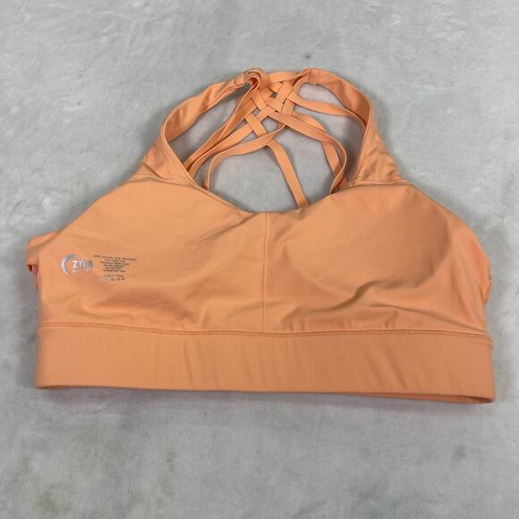 Zyia Active Orange Strappy 4 Cross Back Sports Bra Large Removable Padding Chrty - Picture 8 of 11